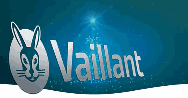 a logo for vaillant with a rabbit on a blue background