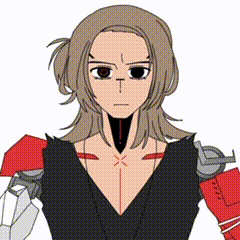 a cartoon drawing of a woman with long hair and a robotic arm