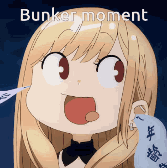 a cartoon of a girl with the words " bunker moment " on the bottom