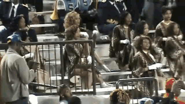 a group of people are sitting in a stadium watching a game