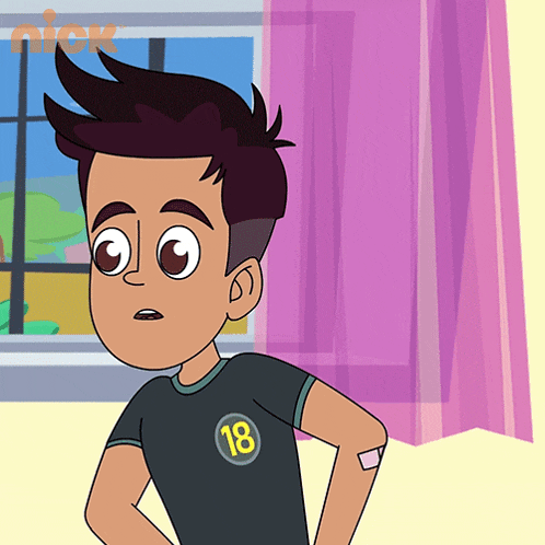 a cartoon boy wearing a black shirt with the number 18 on it