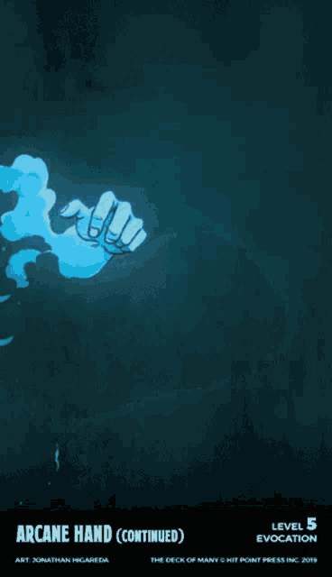 a poster for arcane hand shows a blue hand