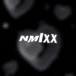 the nmixx logo is on a black background with a broken heart in the foreground .