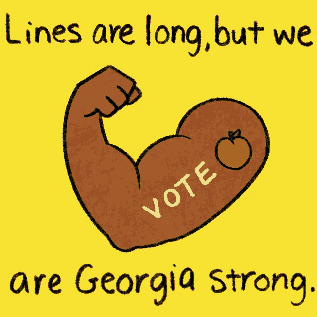 a cartoon drawing of a arm with a vote sign on it