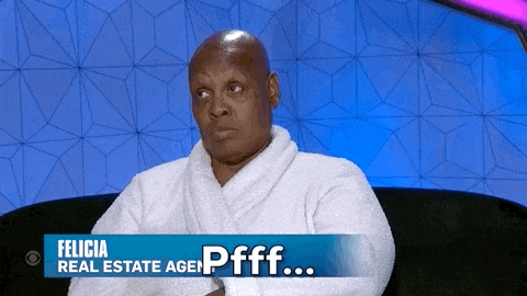a man in a bathrobe is sitting on a couch with the name felicia real estate agent