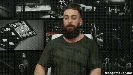 a man with a beard is sitting in front of a collage of pictures with the words l' enter ma beaute