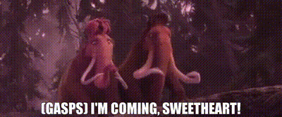 a couple of animals standing next to each other with the words gasps i 'm coming sweetheart written on the bottom
