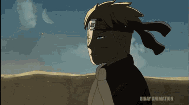 a cartoon of a man with a bandana on his head and the word sinay animation below him