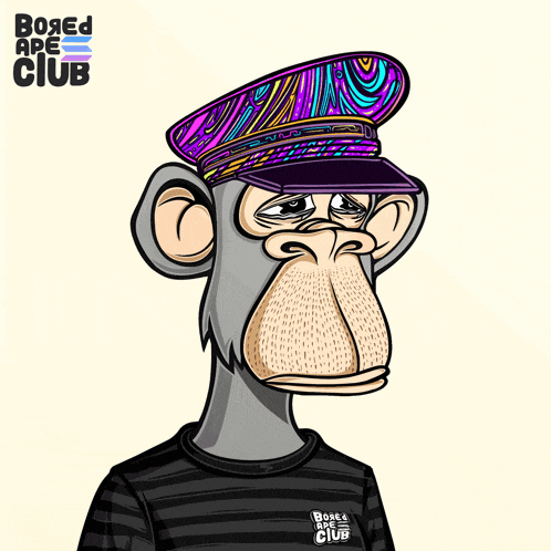 a bored ape club advertisement with a monkey blowing a pink bubble gum