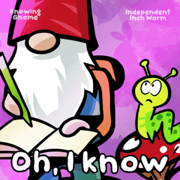 a cartoon of a gnome reading a book with the words oh i know on the bottom