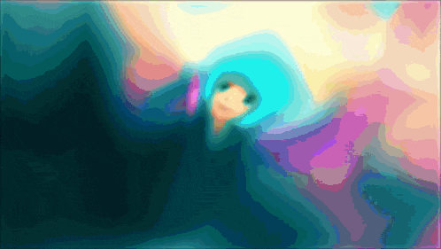 a painting of a person with blue hair and a hood on