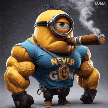 a minion wearing a blue shirt that says never go on