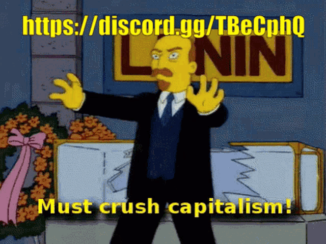 a cartoon of a man in a suit and tie standing in front of a sign that says lenin