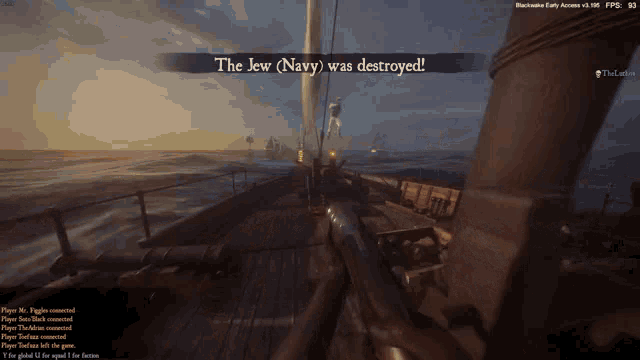 a screenshot of a video game says the jew navy was destroyed
