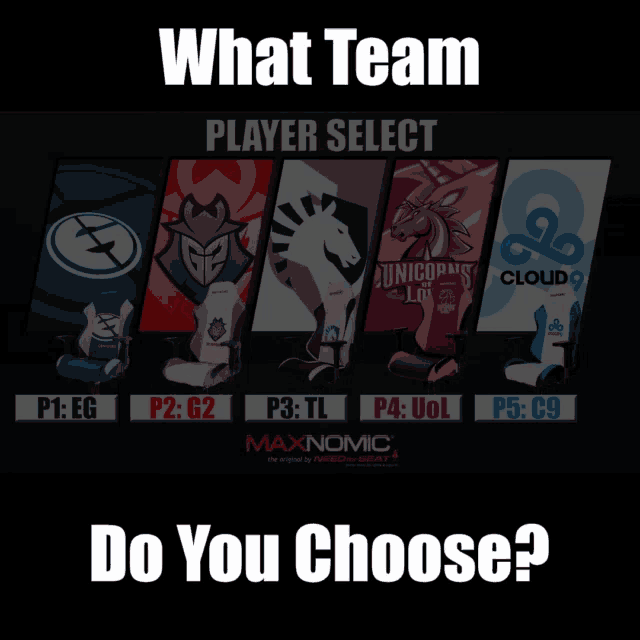 a poster that says what team player select do you choose on it