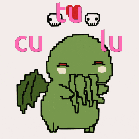 a pixel art drawing of a monster with the words cu and lu written above it