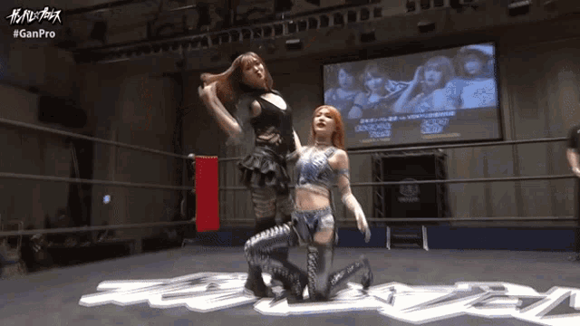 two women are wrestling in a ring with the hashtag #ganpro