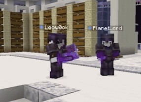 two minecraft characters are standing next to each other and one of them has the name leobox on his head