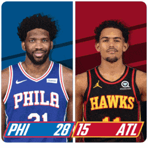 the philadelphia 76ers and the atlanta hawks are playing basketball