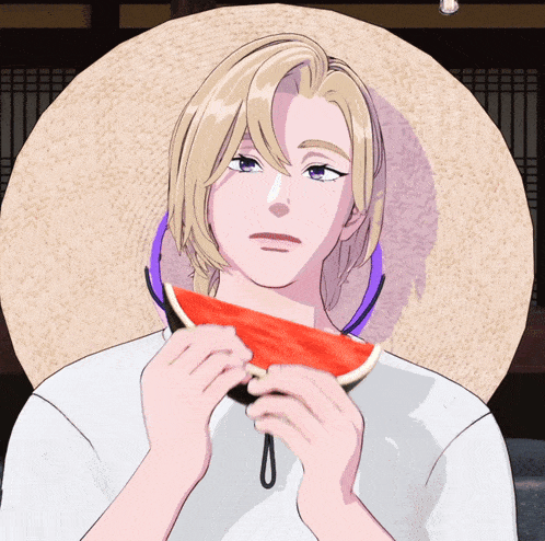 a cartoon drawing of a man eating a watermelon