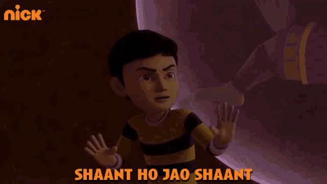 a cartoon of a boy with the words shaant ho jao shaant below him