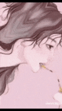 a close up of a drawing of a woman eating a lollipop .