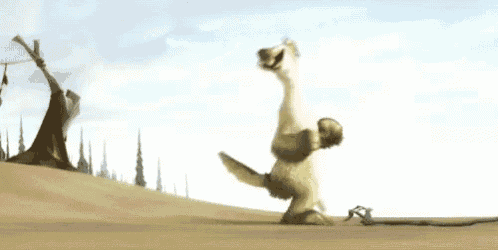 a cartoon ostrich is dancing in the desert