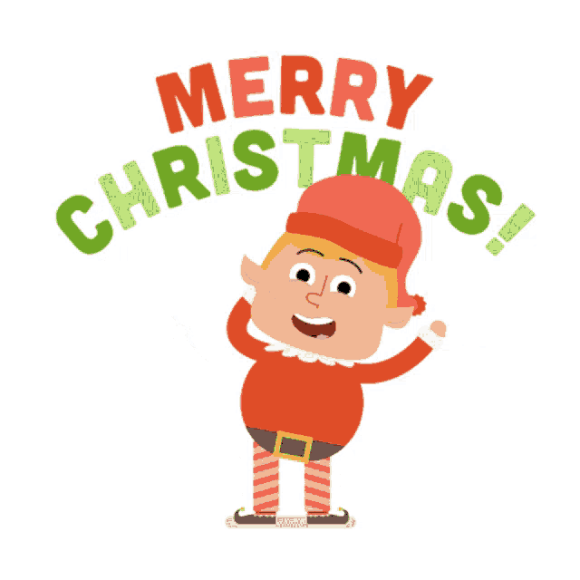 a merry christmas card with a cartoon elf