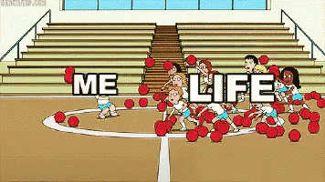 a cartoon of kids on a basketball court with the words " me life "