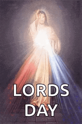 it is a painting of jesus with the words `` lords day '' written on it .