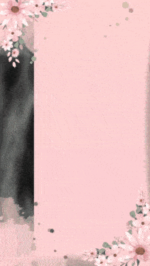 a pink background with flowers and the letter f in the corner