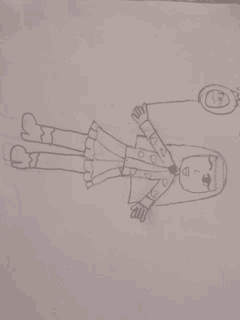 a child 's drawing of a girl with the letter l on her face