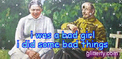 a painting of a man and woman with the words i was a bad girl i did some bad things glitterfy.com