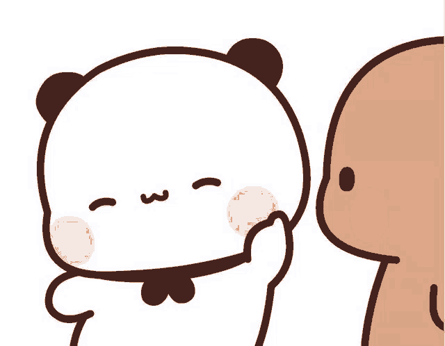 a cartoon drawing of a panda bear and a brown bear talking to each other