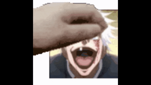 a pixel art of a hand touching a person 's face .