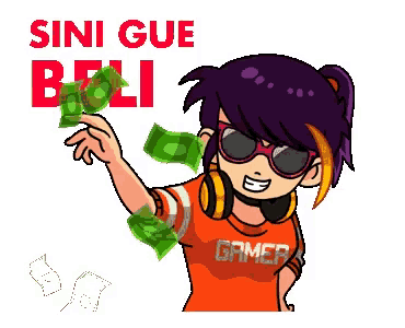 a cartoon girl wearing sunglasses and headphones is holding money in her hand .
