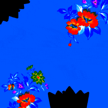 a blue background with flowers and a black border with arabic writing