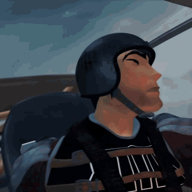 a cartoon character wearing a helmet and a shirt that says juc