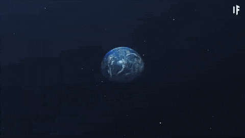 a rocket is taking off from the earth with the letters if in the corner