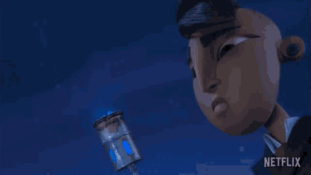 a cartoon character is holding a blue light that says netflix on it