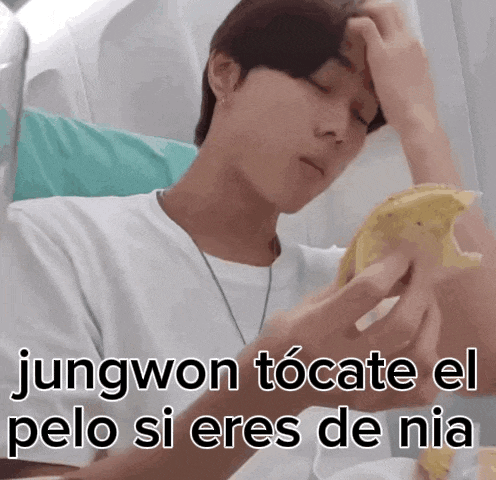 jungwon tocate el pelo si eres de nia written on a picture of a person