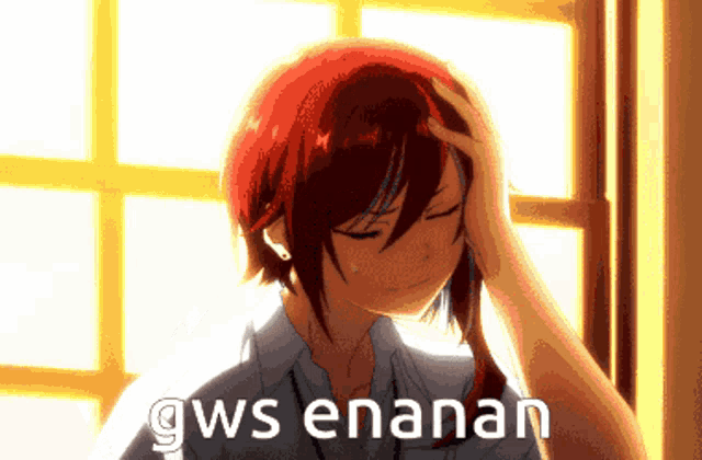 a pixelated image of a girl with red hair and the words gws enanan