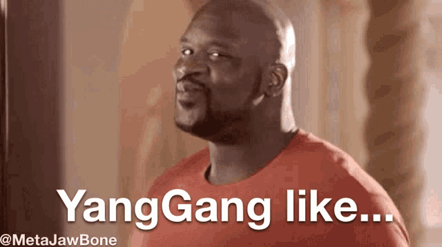 a man in a red shirt says yang gang like