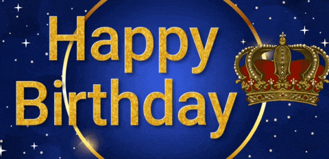 a blue background with a crown and the words happy birthday