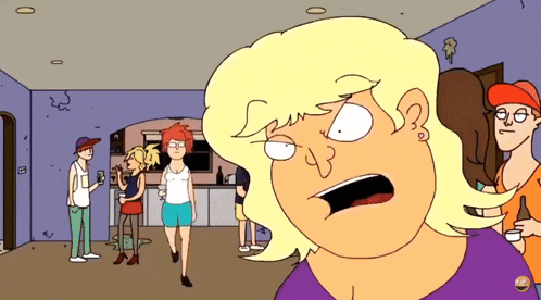 a cartoon of a woman making a funny face with the letter s on her forehead