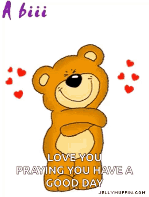 a cartoon teddy bear is holding out its arms and says a big hug from me to u