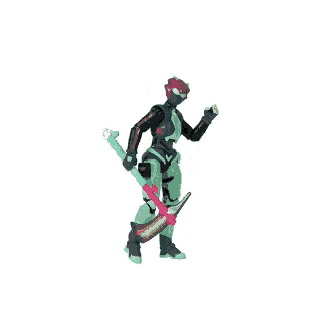 a toy figure is holding a scythe and a gun