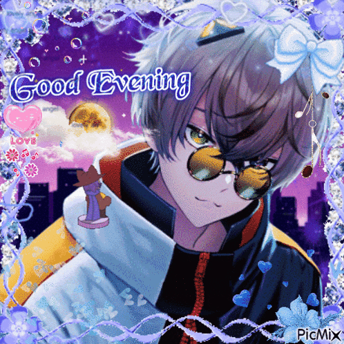 a picture of a boy with glasses and the words good evening