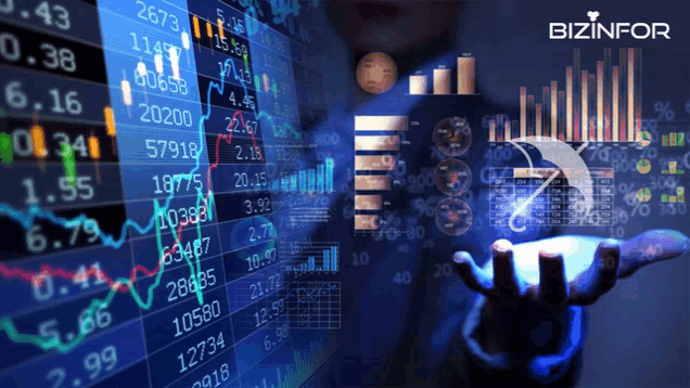 a person 's hand is reaching out towards a screen that says bizinfor on it