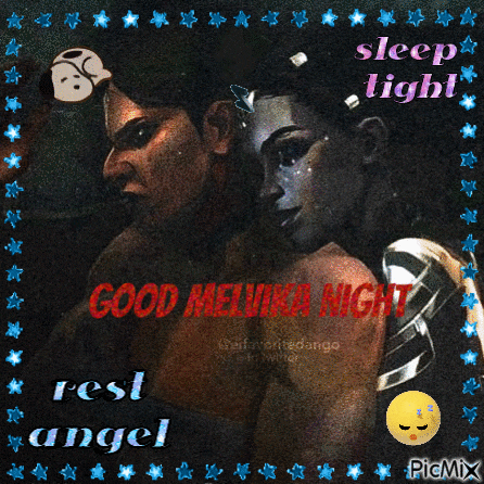 a picture of a man and woman with the words sleep tight good meluka night rest angel